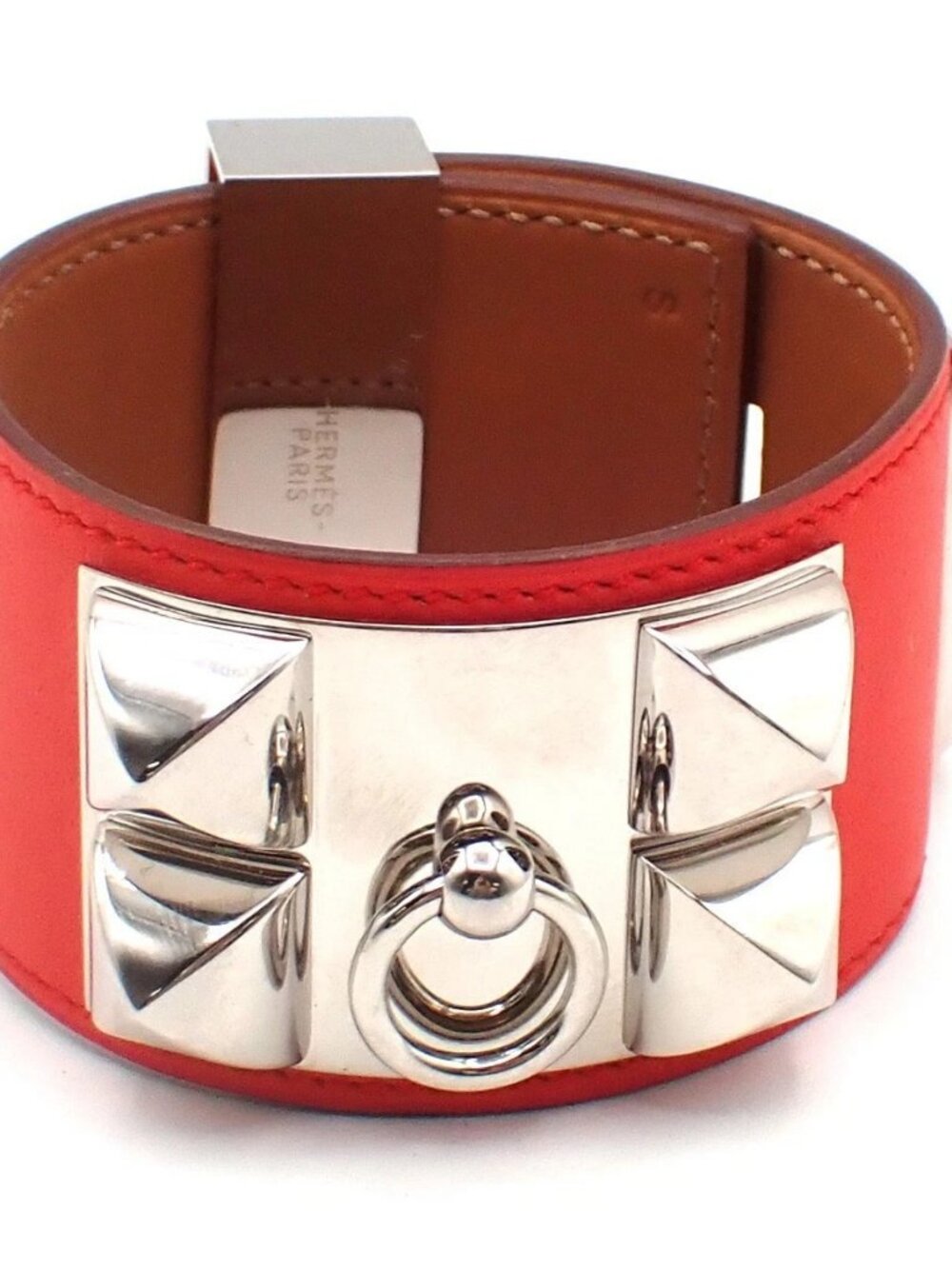 HERMES Collier de Chien Bracelet Size S Square Q Leather Orange 77RP160